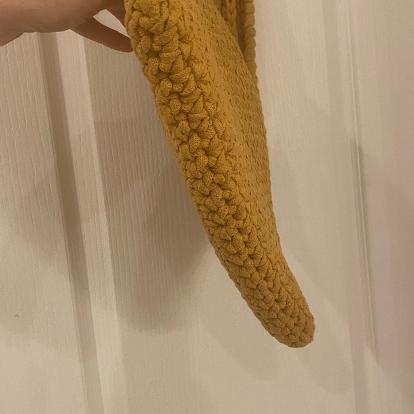 Vintage Handmade Crochet Woven Small Tote Bag Mustard Yellow Boho Trapillo - Picture 8 of 8